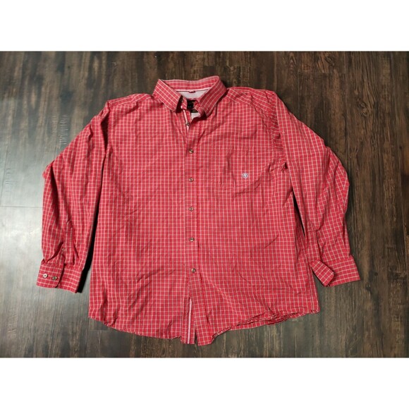 Ariat Pro Series Shirt Button Up XL Red Plaid Long Sleeve Logo Fitted Mens - Picture 1 of 11